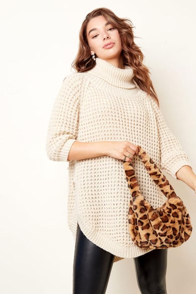 Langer Rollkragenpullover in Grobstrick Sand S/M h5 Bild3